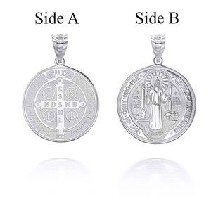 925 Sterling Silver Reversible St. Saint Benito Prayer Pendant Necklace